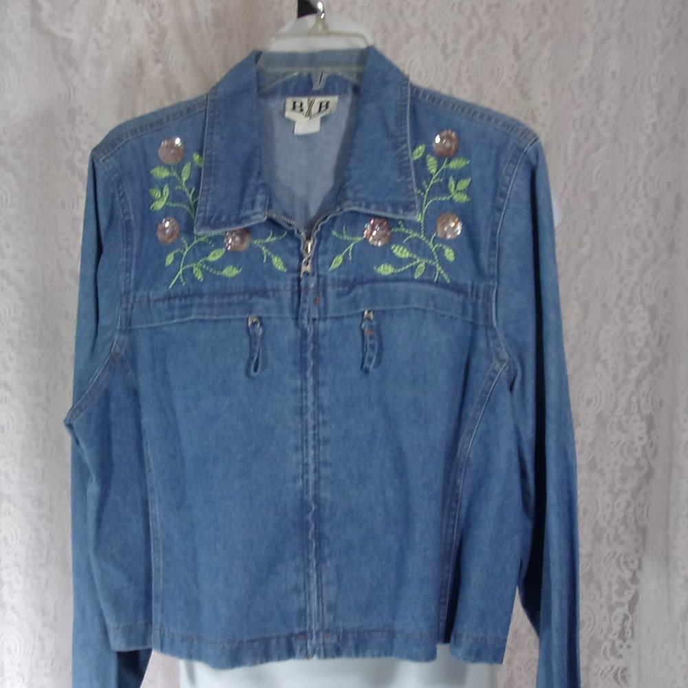 BXB Denim Blue Zip Front Jacket Bling Accents Size XL